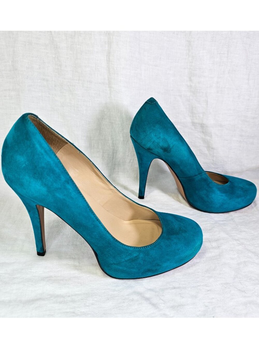 Talbots Skyla2 8W Suede 4.25” Stiletto Heel Hidden Platform Pumps Teal Turquoise